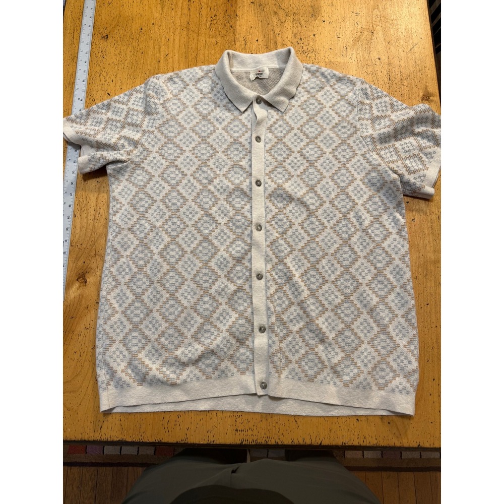 Marine Layer Knit Polo XL Geometric Diamond Button Down Sweater Shirt
